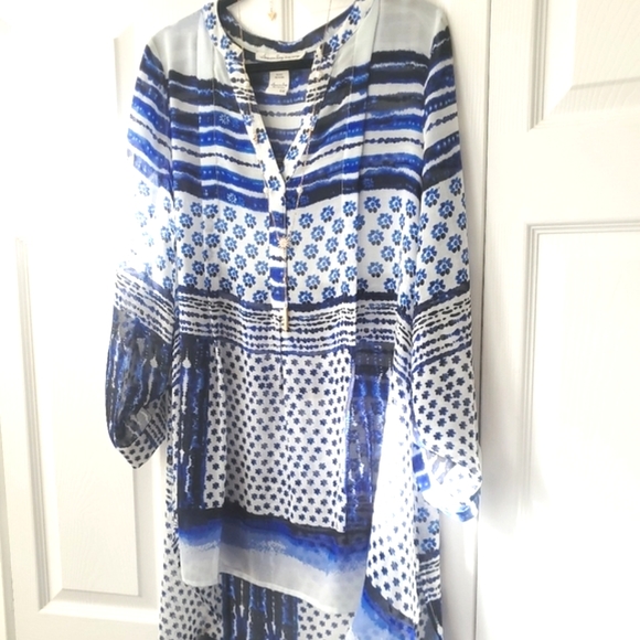 SWIM American Rag 1X Hi-low Boho Swim Cover Up Blue Floral - Picture 2 of 15